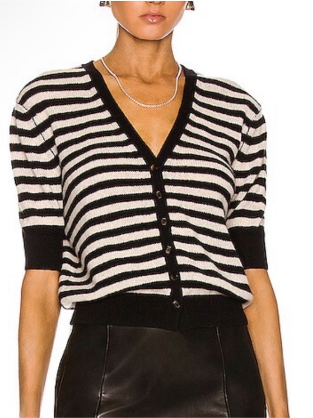 Khaite Dianna Short-Sleeve Striped Cashmere Cardigan - Small - Picture 4 of 10